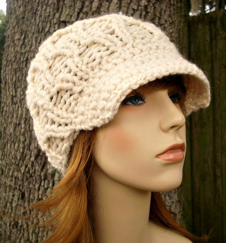 Chunky Knit Hat With Brim Newsboy Cap Womens Hat Winter Etsy