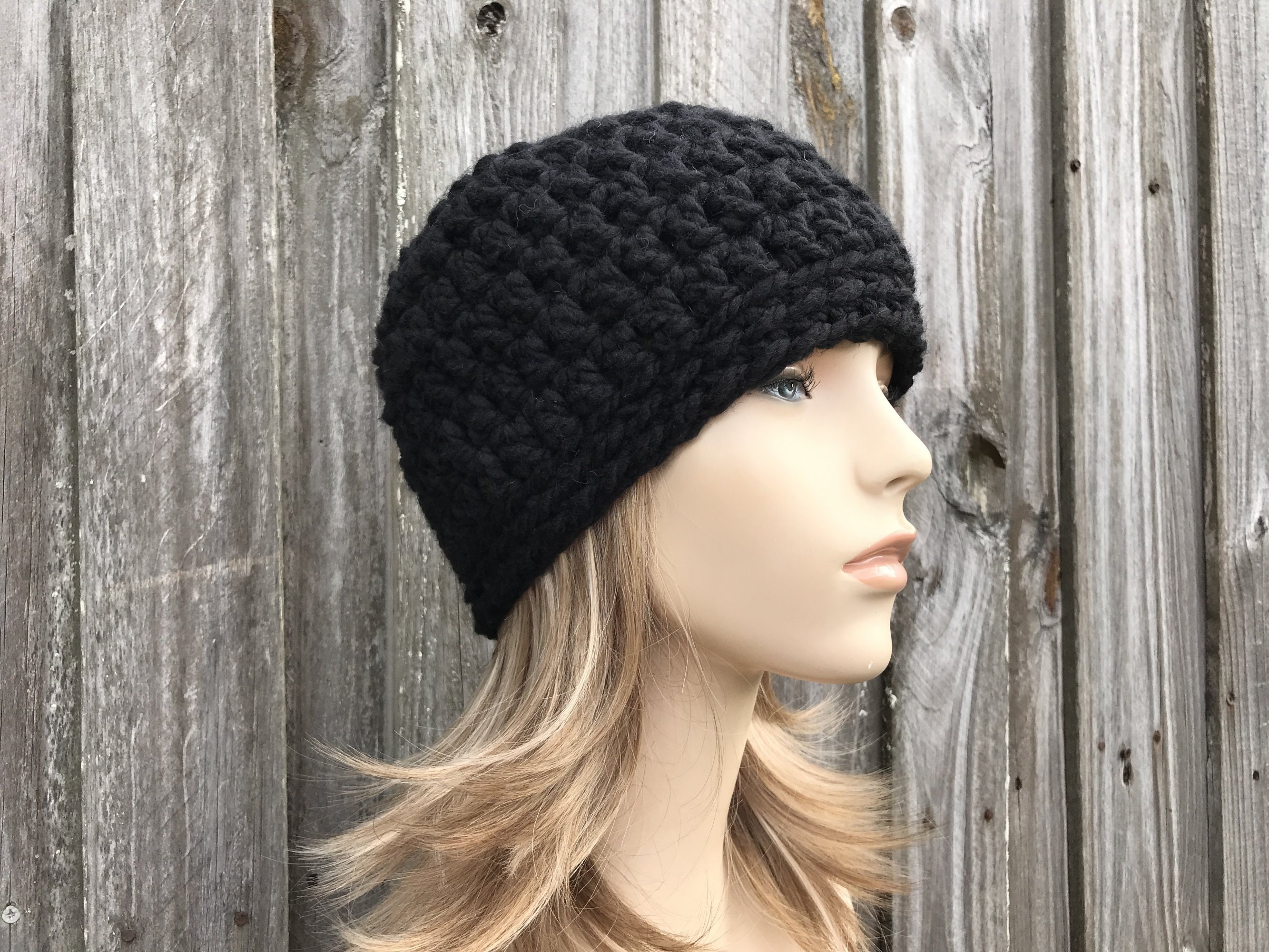 ☆THE GREATEST☆ Crochet Beanie Black Black Beanie, Chunky Crochet Hat, Womens Hat, Mens Hat
