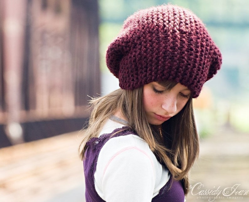 Oversized Knit Hat Womens Hat Winter Hat Mens Hat Slouchy Beanie Hat Burgundy Hat Burgundy Beanie Fall Fashion Chunky Hat Claret image 2