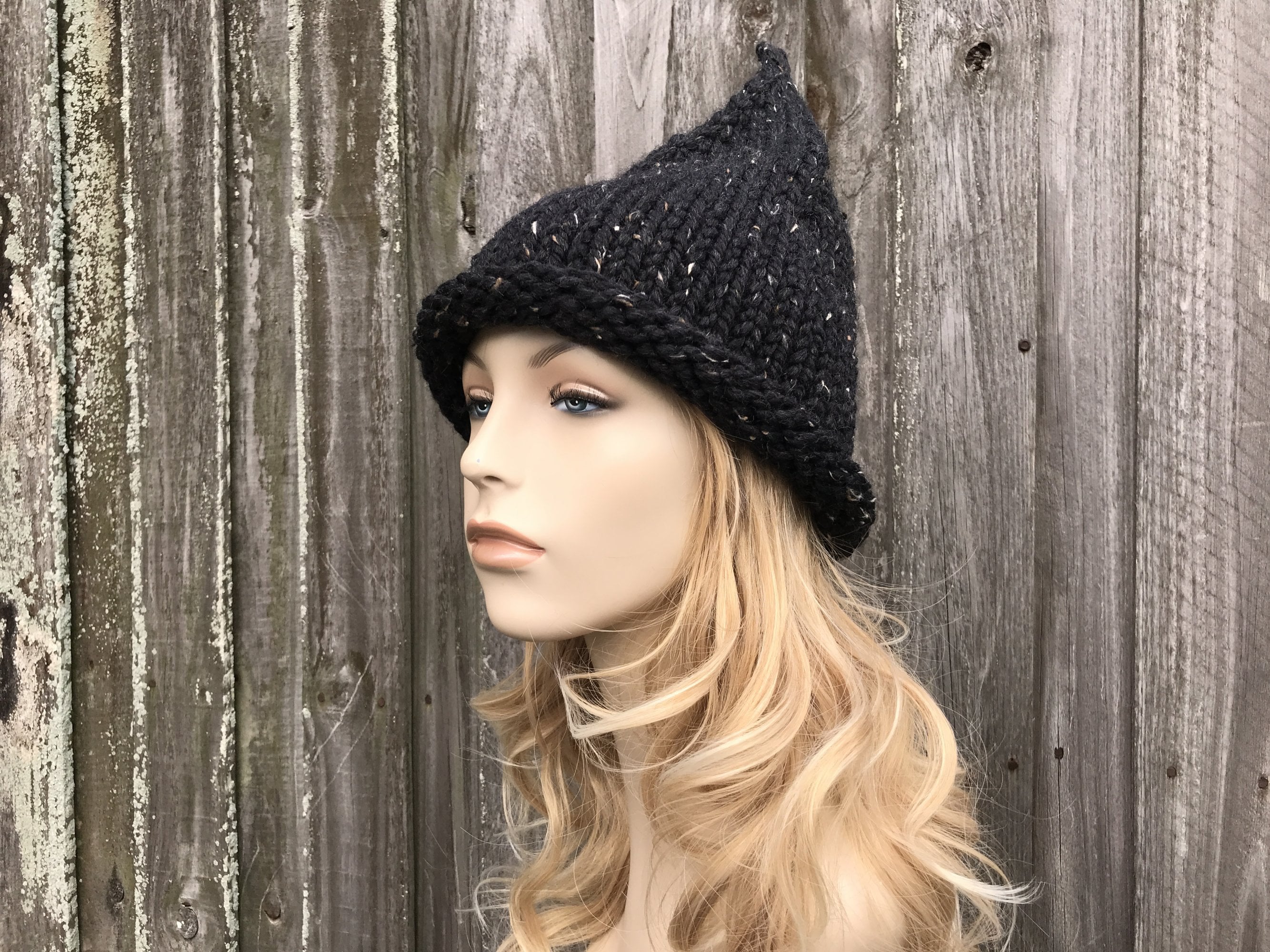 Knit Witch Hat, Witch Beanie, Halloween Hat, Wizard Hat