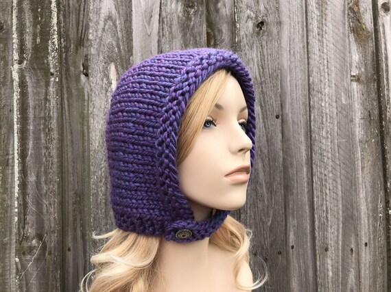 Aviator Adult Bonnet Knit Accessories Gift For Her #FW011 Gray Knit Hat Hood with Ties Crochet Hood Tassel Hat Hat
