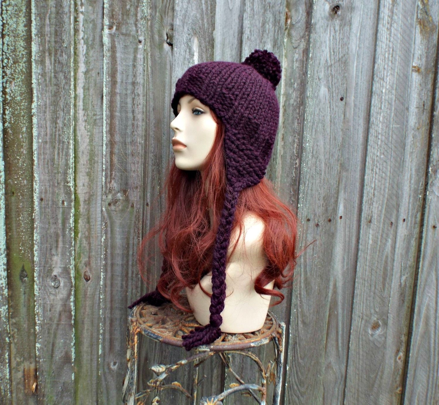 Chunky Knit Hat With Ear Flaps for Women and Men, Womens Hat, Mens Hat, Winter Hat, Knit Beanie, Knit Toque, Knit Cap, Eggplant Purple - Etsy Chunky Knit Hat With Ear Flaps for Women and Men, Womens Hat, Mens Hat, Winter Hat, Knit Beanie, Knit Toque, Knit Cap, Eggplant Purple - Etsy