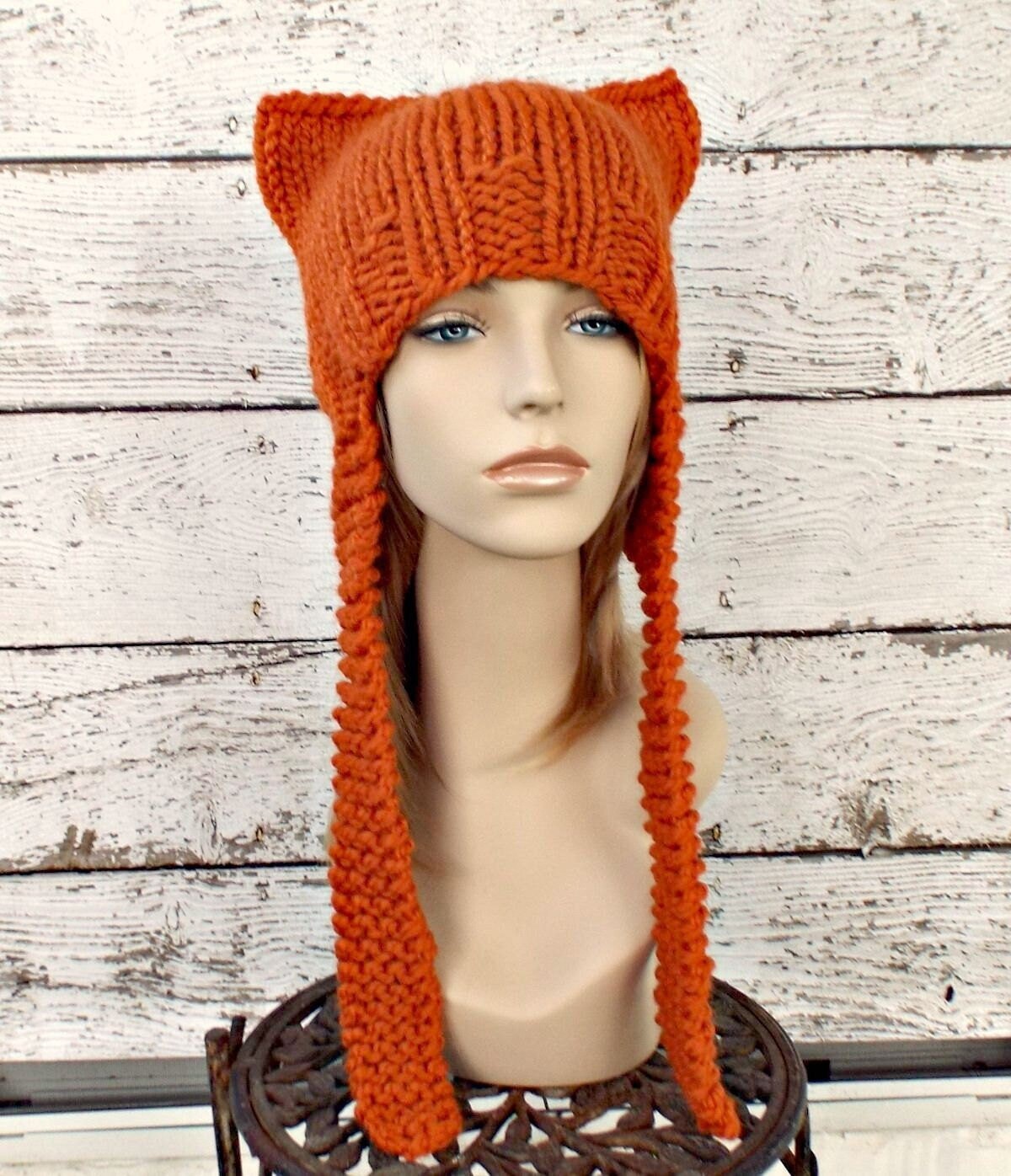 Knitted Cat Hat With Ears, Chunky Knit Hat, Womens Hat, Mens