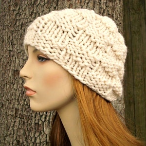 Hand Knit Beanie, Chunky Knit Hat, Womens Hat, Mens Hat, Winter Hat, Mens Beanie, Womens Beanie, Knit Cap, Basket Weave Beanie, Cream
