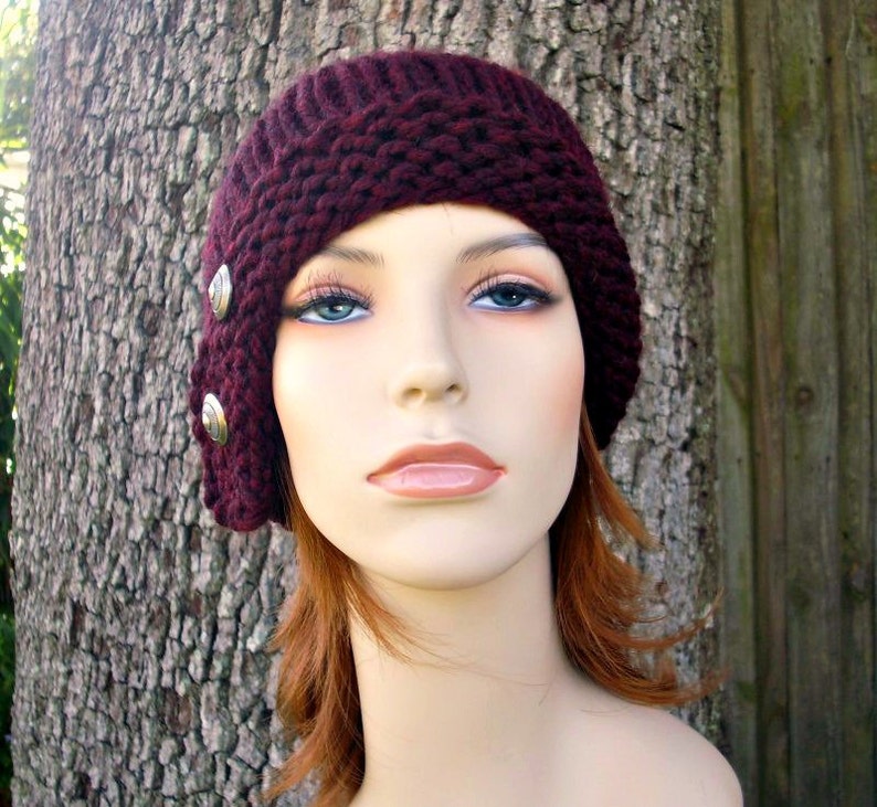 Knit Cloche Hat, Chunky Knit Hat, Womens Hat, Winter Hat, Knit Beanie, Knit Cap, Womens Cloche Beanie, Claret Burgundy image 3