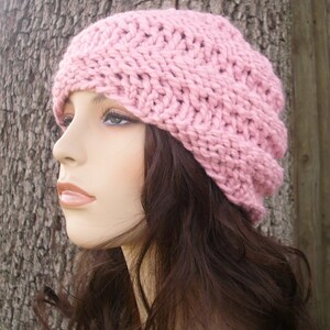 Chunky Knit Hat, Womens Hat, Mens Hat, Winter Hat, Knit Beanie, Knit Cap, Womens Beanie, Mens Beanie, Swirl Beanie, Blossom Pink image 3