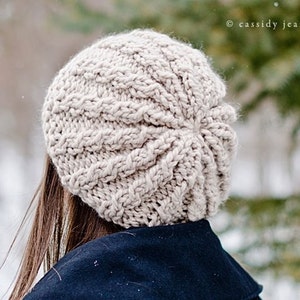 Chunky Knit Hat, Womens Hat, Mens Hat, Slouchy Hat, Slouchy Beanie, Cable Beret Hat, Knit Beret, Mushroom image 1