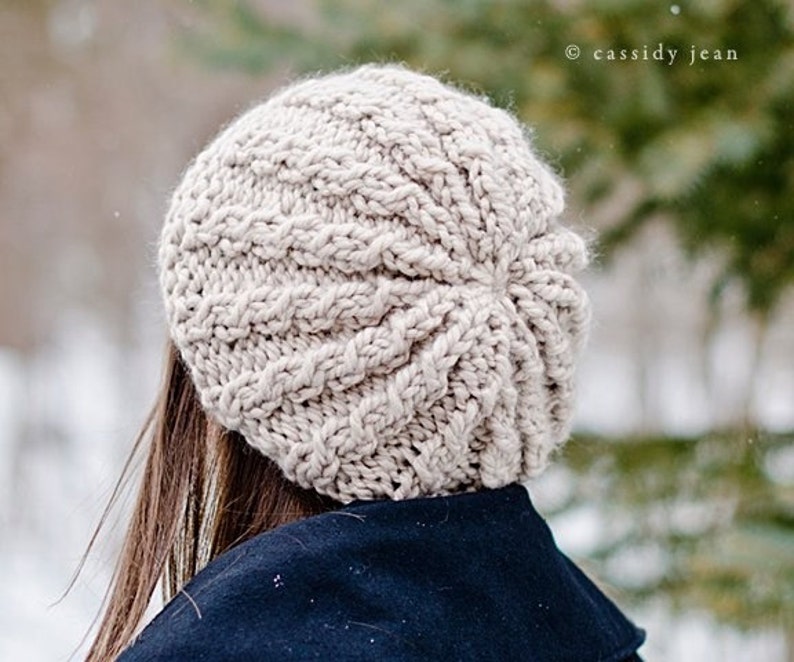 Chunky Knit Hat, Womens Hat, Mens Hat, Slouchy Hat, Slouchy Beanie, Cable Beret Hat, Knit Beret, Mushroom image 1