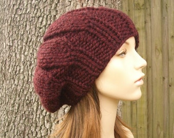 Chunky Knit Hat Pattern, Hat Knitting Pattern, Womens Hat, Mens Hat, Knit Beret Pattern, Knitting Tutorial, Urchin Beret Hat