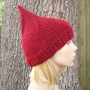 Garden Gnome Hat, Chunky Knit Hat, Womens Hat, Mens Hat, Winter Hat, Elf Hat, Knit Beanie, Knit Cap, Cranberry image 2