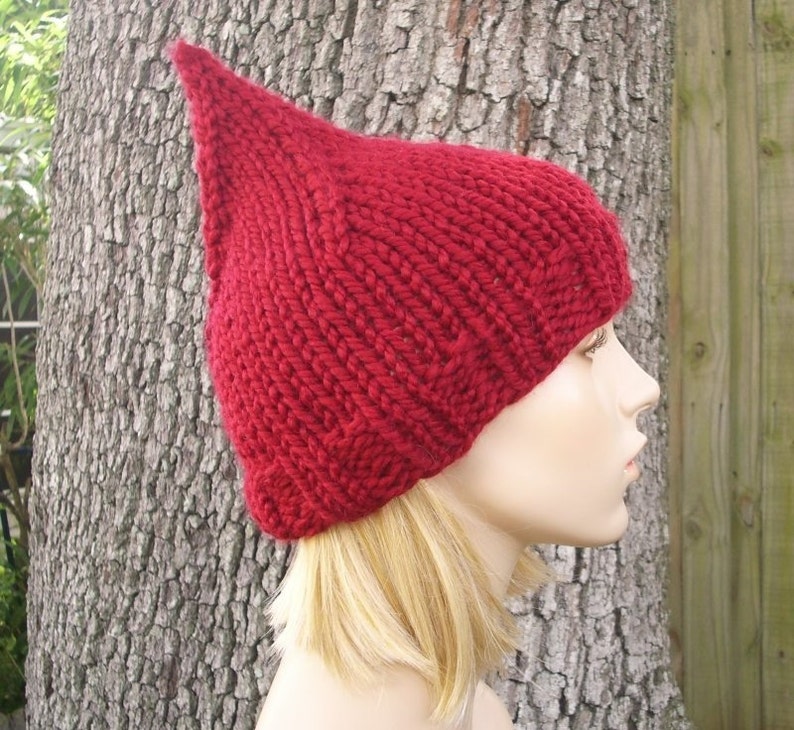 Garden Gnome Hat, Chunky Knit Hat, Womens Hat, Mens Hat, Winter Hat, Elf Hat, Knit Beanie, Knit Cap, Cranberry image 2