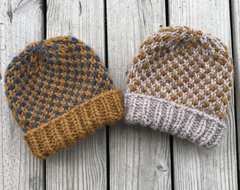 Knit Hat Pattern, Knit Beanie Pattern, Knitting Pattern For Hats, Womens Beanie, Mens Beanie, Super Bulky Yarn, Cuffed Brim Beanie, Tova
