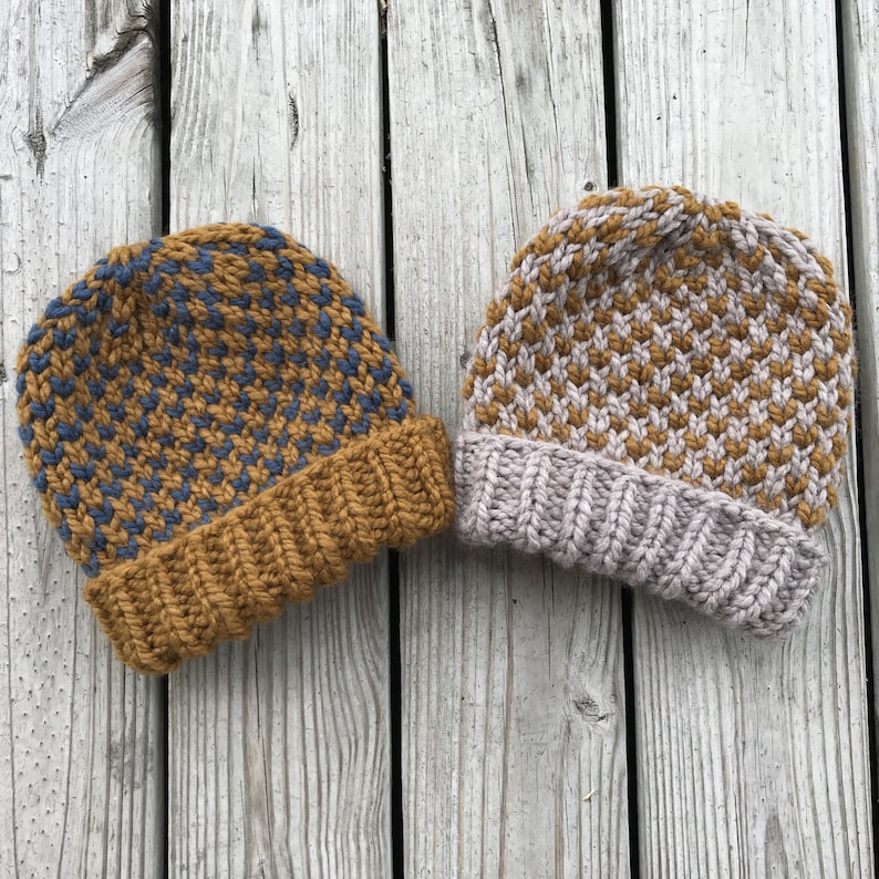 A knitting pattern for a slip stitch beanie.