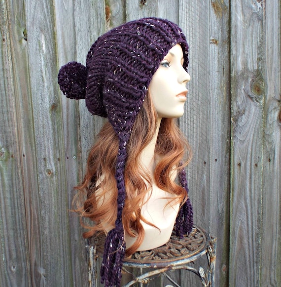 Crochet Womens Hat Mens Hat Raisin Tweed Purple Beanie Crochet Hat Women Warm Winter Hat