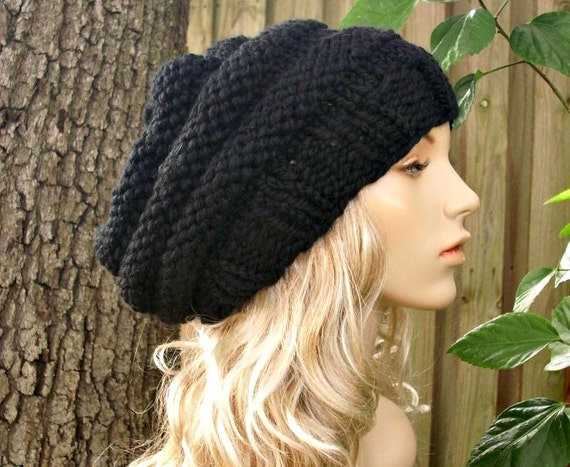 3968 Women\'s Chunky Knit Beret, Black ANGELA & WILLIAM Women Ladies Baggy Beret Chunky Knit  main image 2