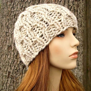 Chunky Knit Hat, Womens Hat, Mens Hat, Winter Hat, Knit Beanie, Knit Cap, Amsterdam Cable Beanie, Wheat