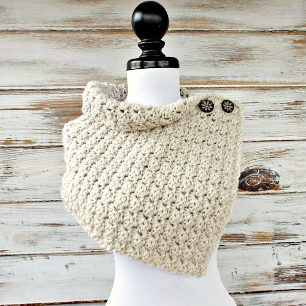 Crochet Cowl, Cowl Scarf, Womens Cowl, Crochet Capelet, Eloise Cowl, Cream Linen