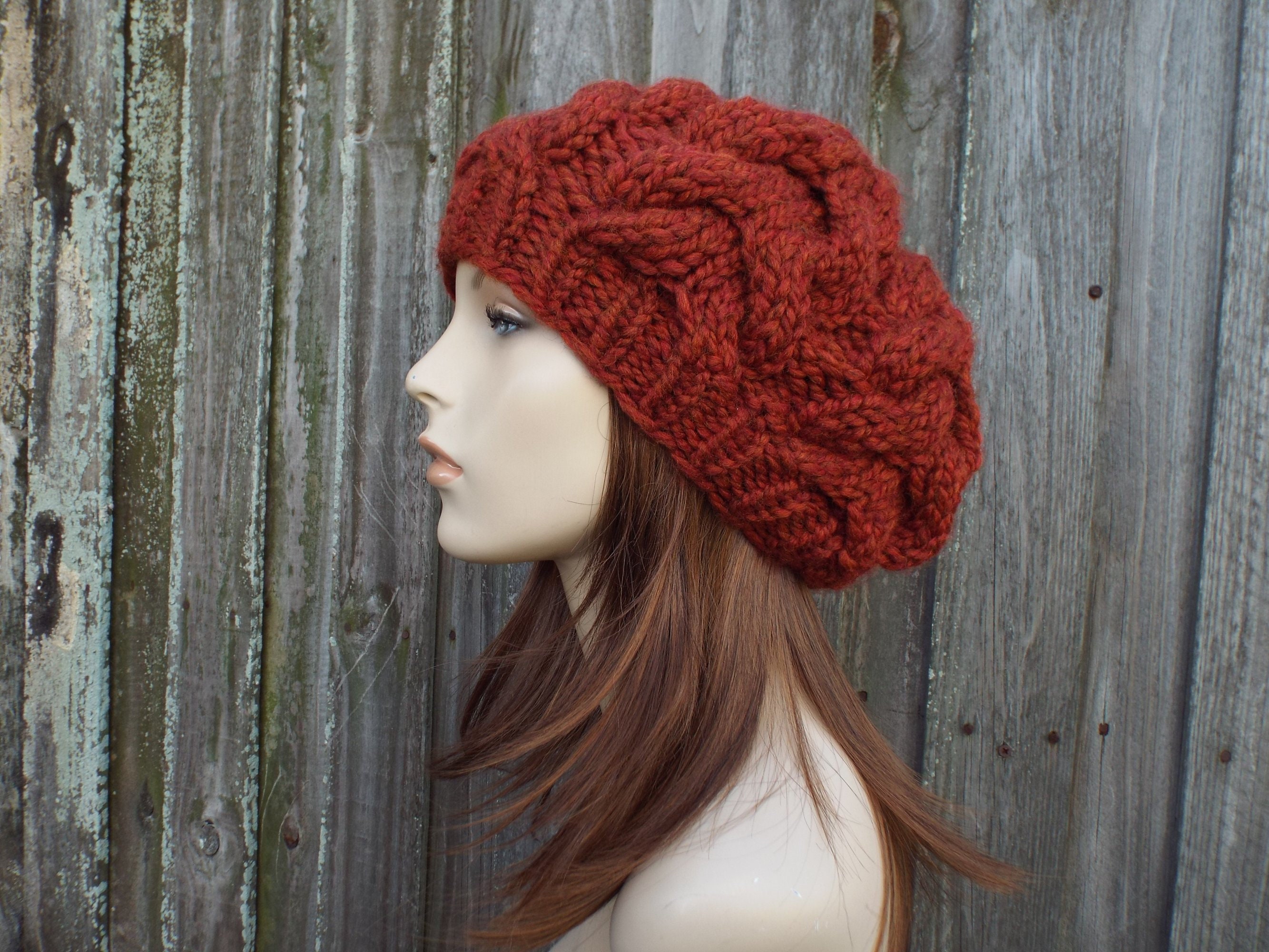 Oversized Knit Beret Chunky Knit Hat 