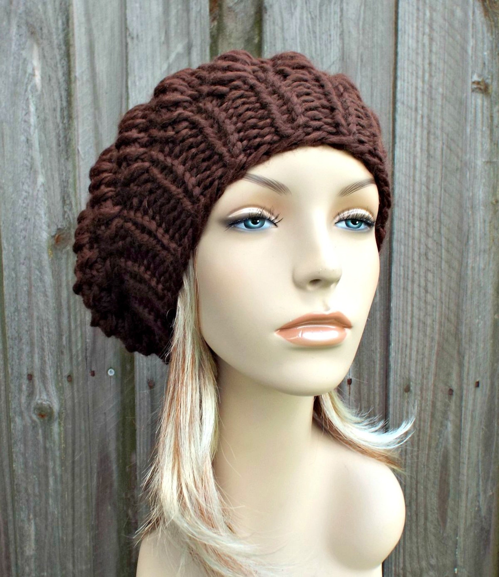 Chocolate Brown Knit Hat Brown Womens Hat Brown Slouchy Hat Etsy