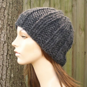 Chunky Knit Hat, Womens Hat, Mens Hat, Winter Hat, Knit Beanie, Knit Cap, Ribbed Knit Beanie, Charcoal Grey