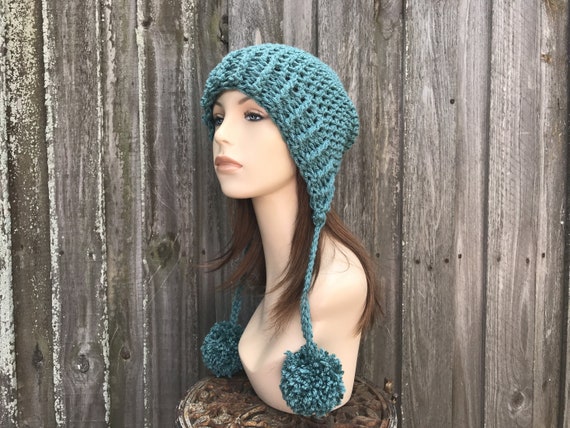 Chunky Crochet Hat Crochet Beanie Hat With Pom Poms Womens 