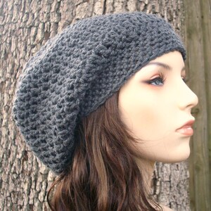 Slouchy Crochet Hat, Womens Hat, Mens Hat, Crochet Beanie, Crochet Cap, Winter Hat, Slouchy Beanie, Slouchy Hat, Charcoal Grey