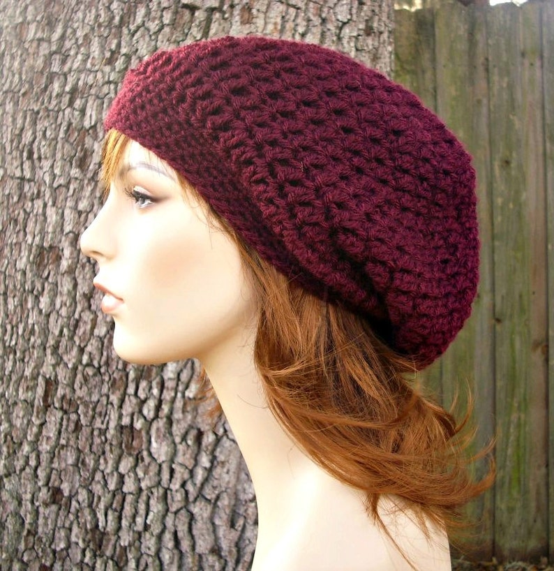 Slouchy Beanie, Womens Hat, Mens Hat, Crochet Hat, Winter Hat, Weekender Slouchy Hat, Burgundy image 4