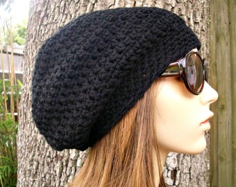 Black Slouchy Beanie, Crochet Hat, Womens Hat, Mens Hat, Boho Hat, Beach Hat, Summer Hat, Crochet Beanie, Weekender Slouchy Hat