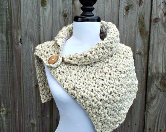 Oversized Chunky Scarf, Crochet Cowl Scarf, Womens Neck Warmer, Winter Cowl, Winter Scarf, Mens Scarf, Oatmeal