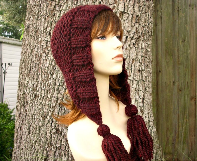 Knitted Hood Chunky Knit Hat With Tassels Womens Hat Ear - Etsy