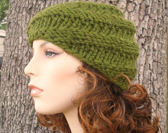 Chunky Knit Hat, Womens Hat, Mens Hat, Winter Hat, Knit Beanie, Knit Cap, Swirl Beanie, Cilantro Green