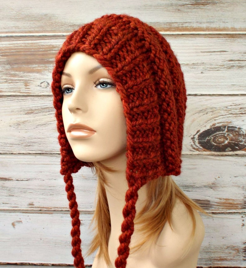 Burnt Orange Womens Hat Ear Flap Hat Beanie Etsy
