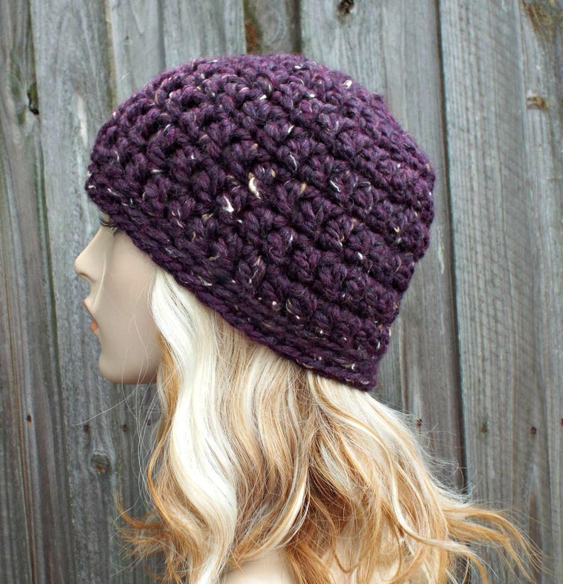Crochet Womens Hat Mens Hat Raisin Tweed Purple Beanie Crochet Hat Women Warm Winter Hat