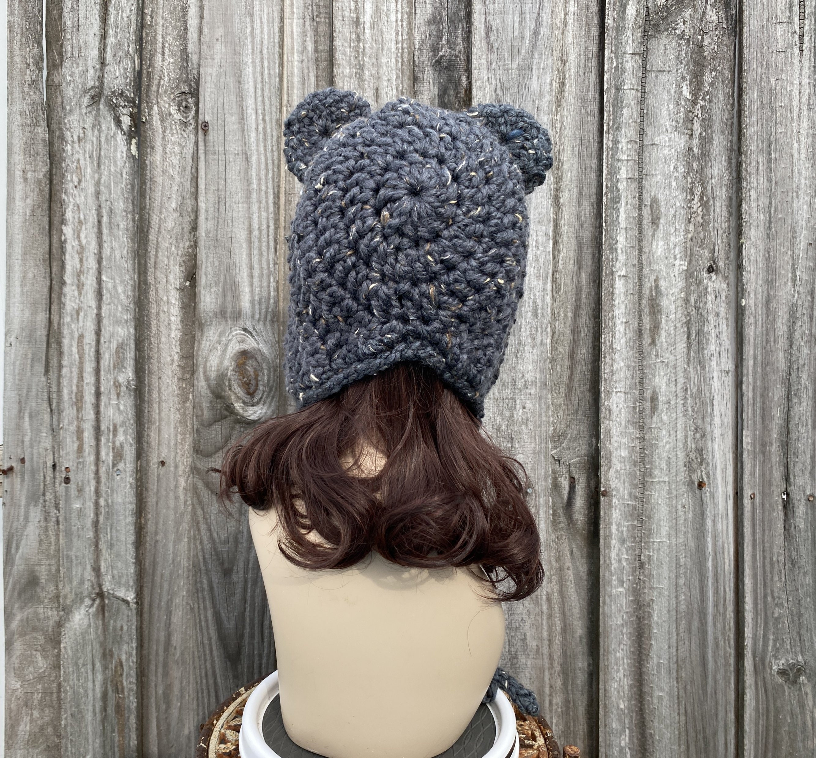 Bear Ear Hat, Bear Bonnet, Adult Bonnet, Chunky Crochet Hat, Crochet Beanie, Womens Hat, Mens Hat, Winter Hat, Crochet Bonnet, Graphite Grey Bear Ear Hat, Bear Bonnet, Adult Bonnet, Chunky Crochet Hat, Crochet Beanie, Womens Hat, Mens Hat, Winter Hat, Crochet Bonnet, Graphite Grey