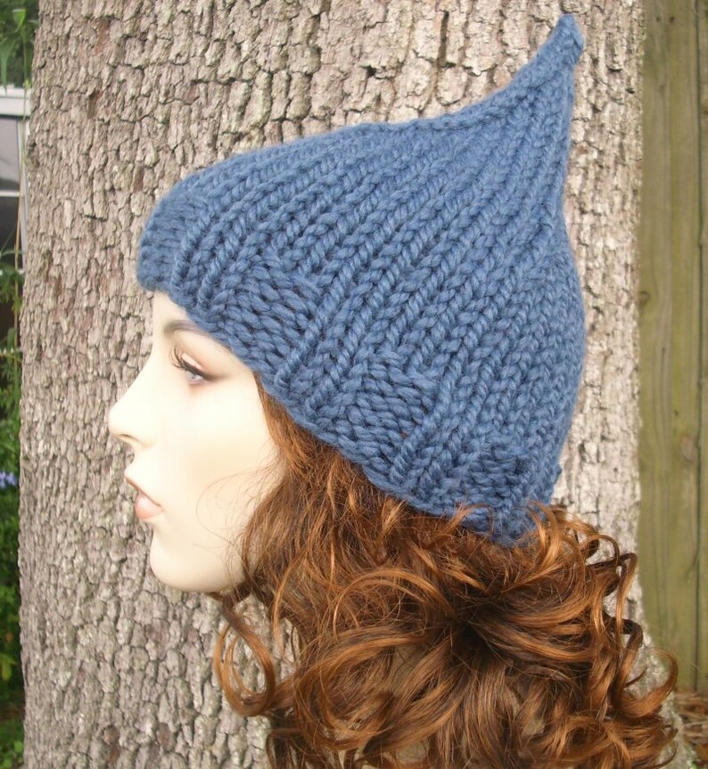Blue Womens Hat Blue Gnome Hat Denim Blue Knit Hat Blue Etsy