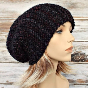Oversized Knit Hat, Mens Hat, Womens Hat, Chunky Knit Hat, Slouchy Beanie, Winter Hat, Slouchy Hat, Blackstone Black