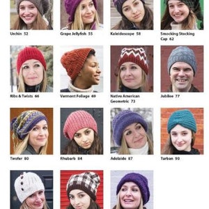May include: A collection of 12 different knitted hats in various colors and patterns, including a red hat with white stripes, a blue hat with a white geometric pattern, and a green hat with a brown and white plaid pattern.