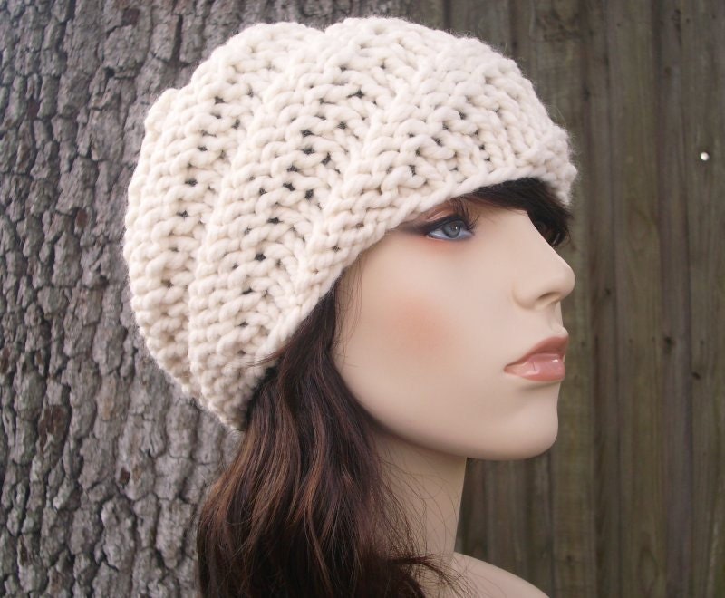 Chunky Knit Hat Mens Winter Hats Womens Hat Cream Hat Cream | Etsy
