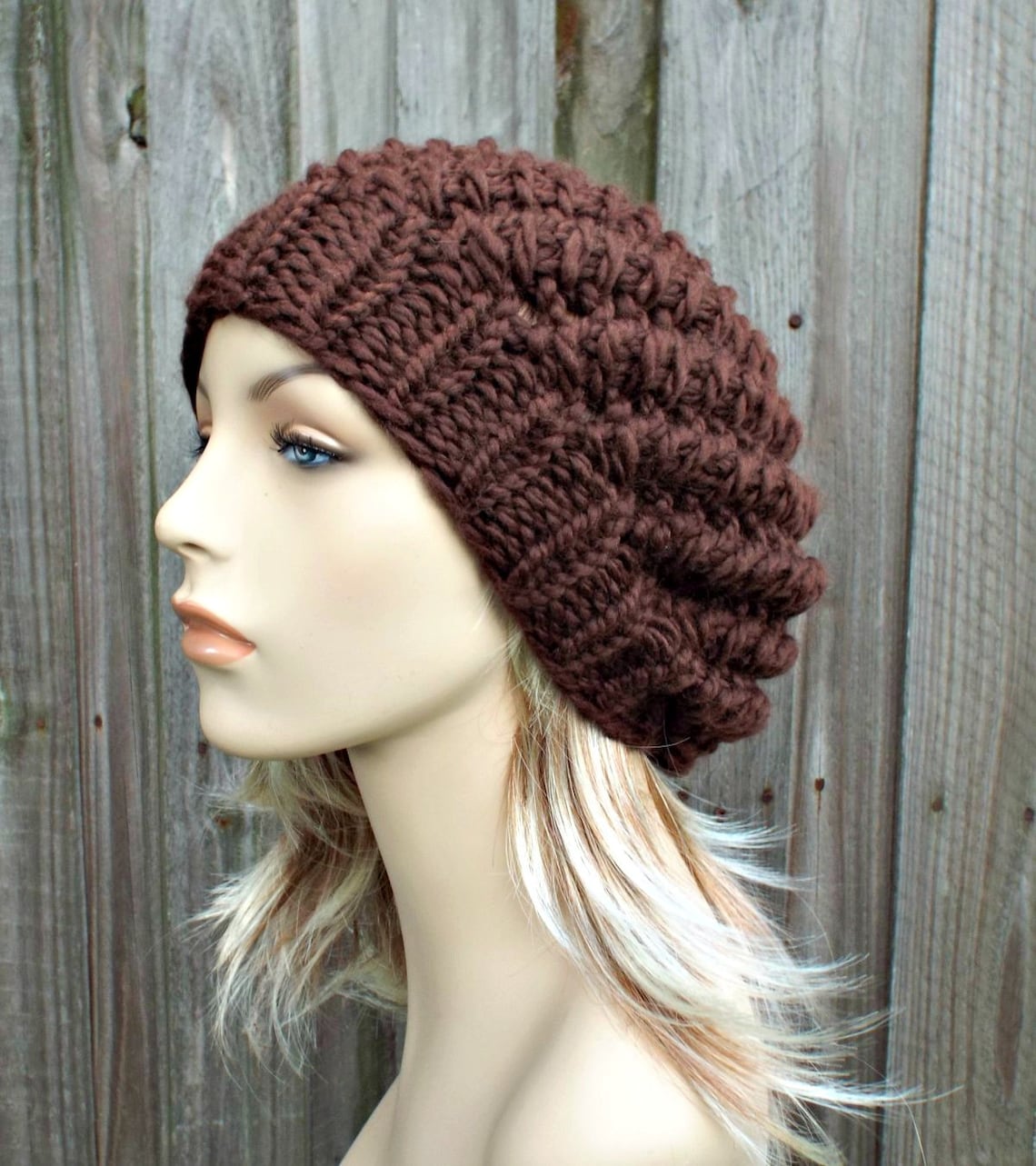 Chocolate Brown Knit Hat Brown Womens Hat Brown Slouchy Hat Etsy