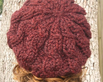 4866 Women\'s Cable Twisted Knit Stretchable Winter Beret Beanie Hat - Burgundy Women main image 4