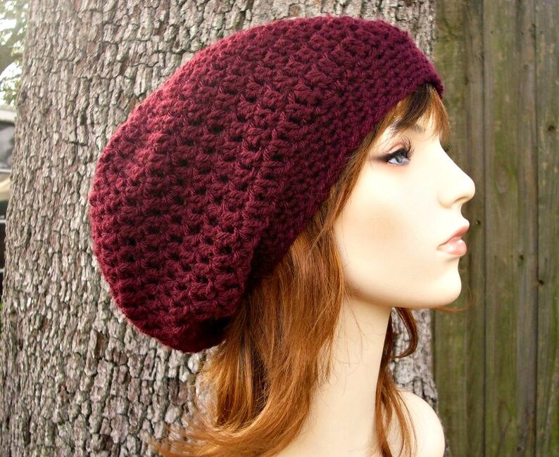 Slouchy Beanie, Womens Hat, Mens Hat, Crochet Hat, Winter Hat, Weekender Slouchy Hat, Burgundy image 1