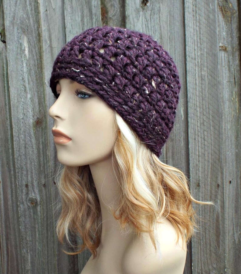 Crochet Womens Hat Mens Hat Raisin Tweed Purple Beanie Crochet Hat Women Warm Winter Hat