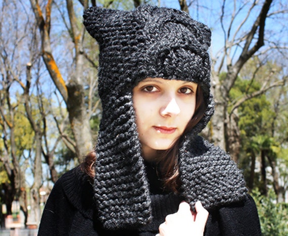 Hand Knit Trapper Hat, Chunky Knit Hat, Womens Hat, Mens Hat
