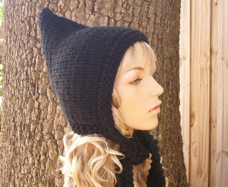 Black Pixie Hat Black Knit Hat Black Womens Hat Black Hat Chunky Knit Hat Womens Accessories Fall Fashion Winter Hat
