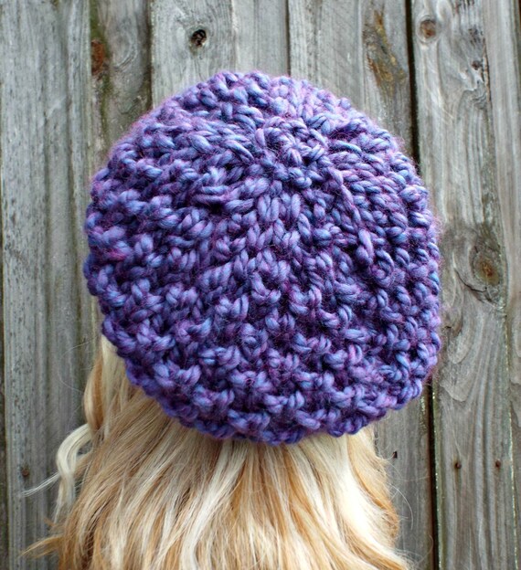 Purple Bubble Hat/Beanie, machine knit in the USA w acrylic yarn, One Size Bubbles beanie hat: new hand knit pattern by Nicki Merrall main image 3