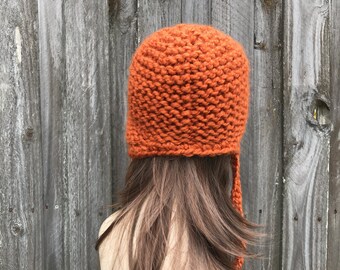 Earflap Hat, Hat With Ear Flaps, Knit Beanie, Chunky Knit