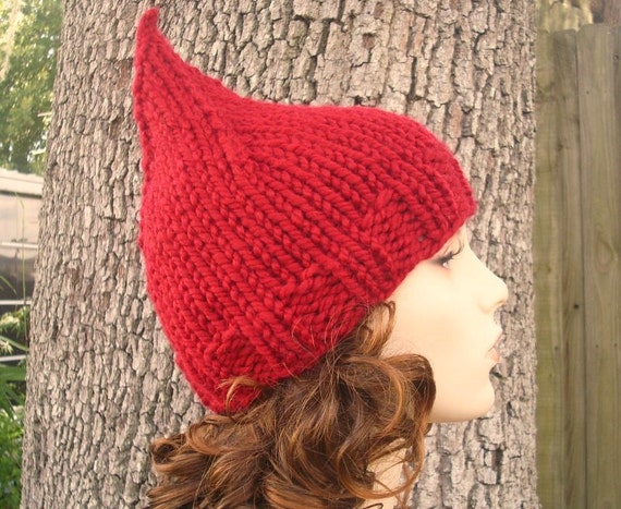 Handmade Beanie Textured Knit Chunky Cozy Crochet Sweater Winter Hat Red Womens Red Knit Hat Slouchy Beanie Women Red Wool Cape Cable Knit  main image 4