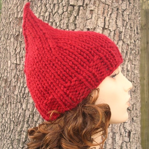 Knit Hat Womens Winter Hat Mens Beanie Hat Christmas Hat Red Gnome Hat Winter Accessories - Red Hat Red Beanie - Garden Gnome Hat Cranberry