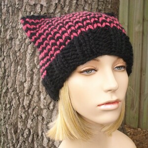 Bonnet "Pussy Hat" Rose Tricoté Main - Fait Main Aux USA, Taille Unique