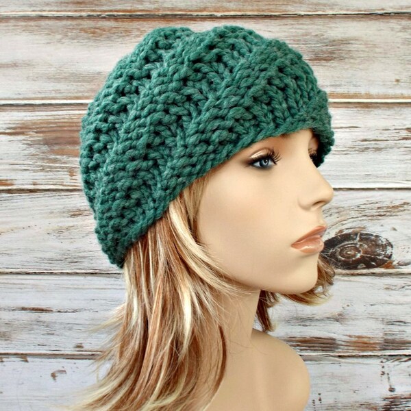 Knit Hat Womens Hat - Swirl Beanie in Heather Green Teal Knit Hat - Winter Accessories Womens Accessories